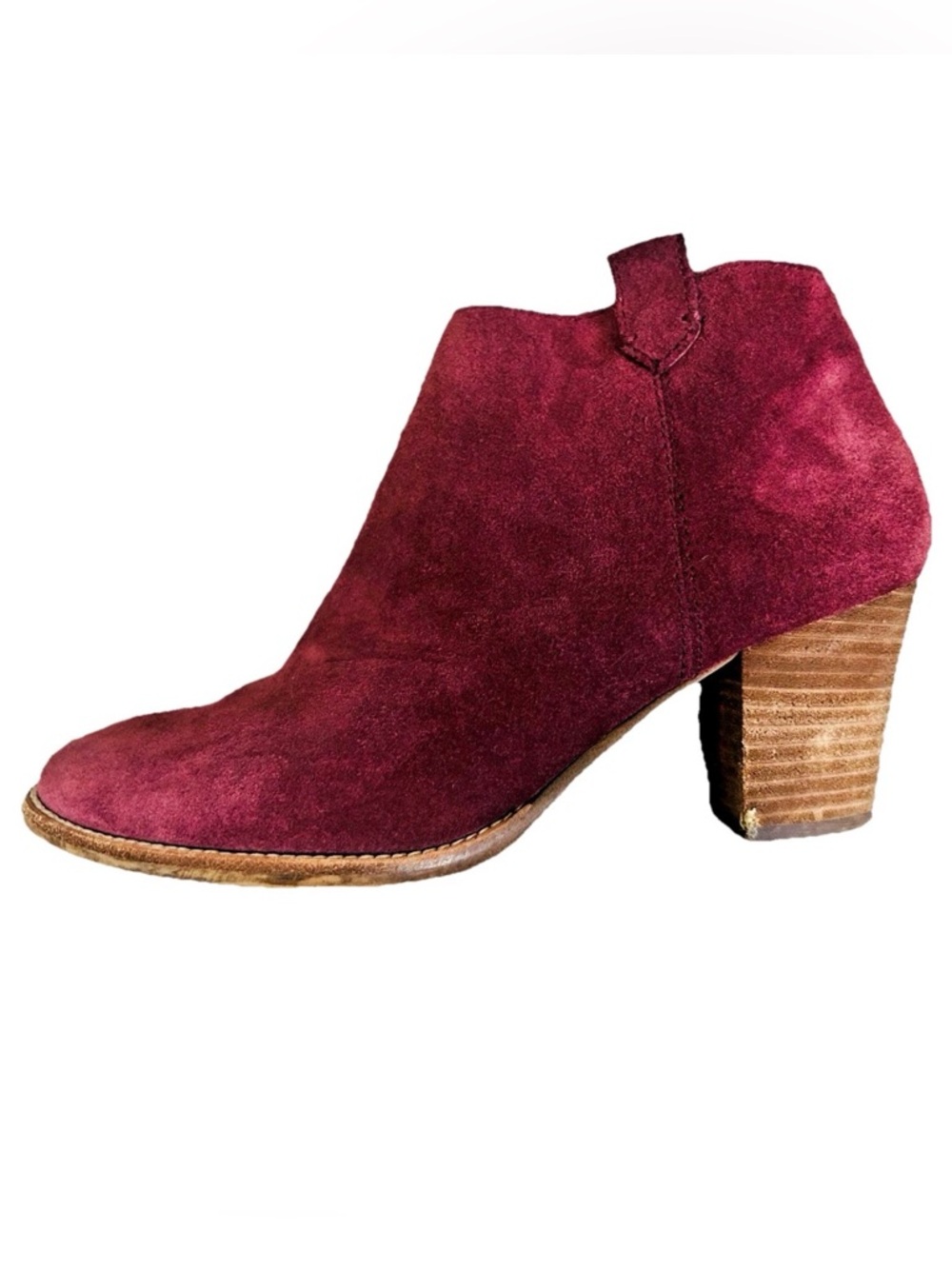 Madewell Burgundy Suede Ankle Boots Size 8.5 Stacked Heel Zip Booties
